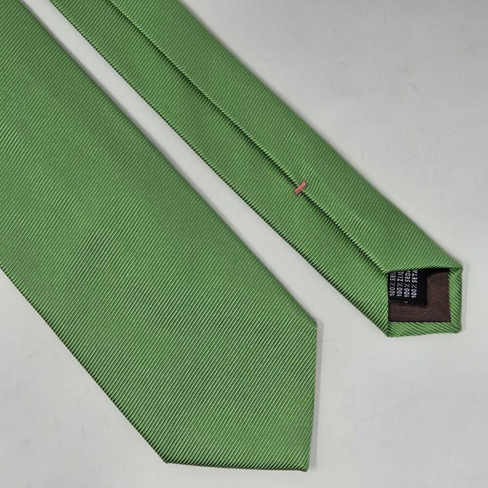 TAILORBYRD HANDMADE ITALY SILK TIE GREEN SATIN MICRO STRIPE WOVEN 3.25" X 57"